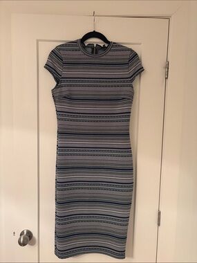River Island Blue & White Striped Midi Dress